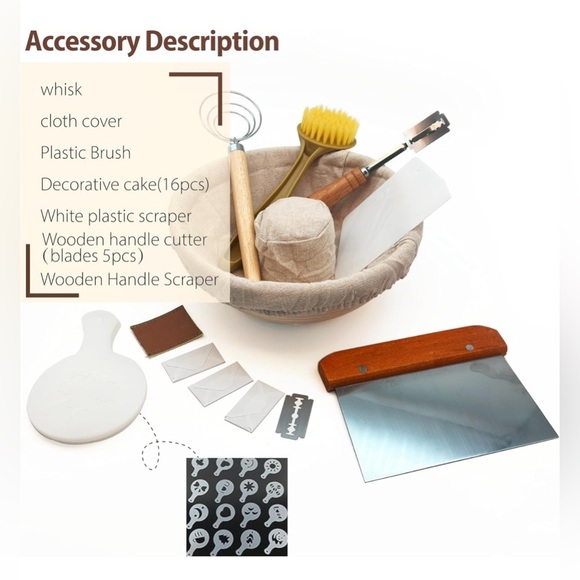 Top Hat Style Banneton Sourdough Starter Bread Basket Set W/ Stencils - Picture 3 of 12